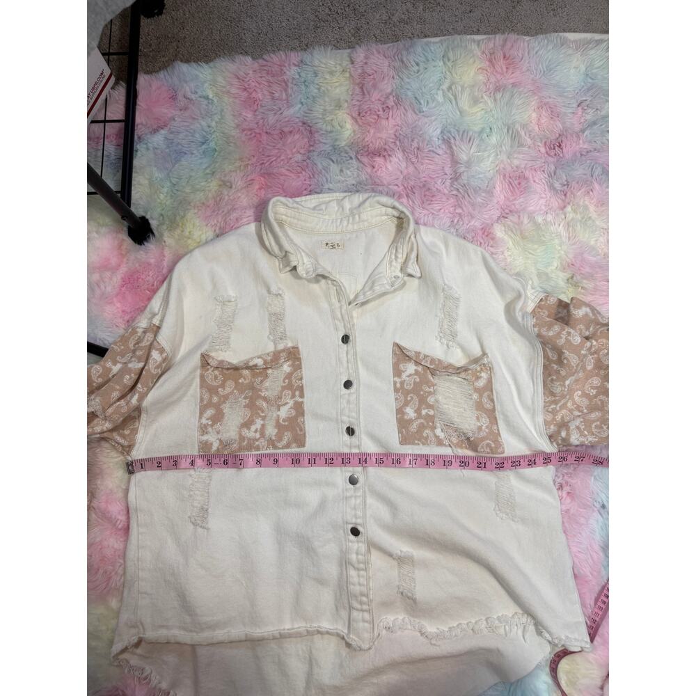 EUC POL Patchwork Button Up Jacket Shacket Cream … - image 6
